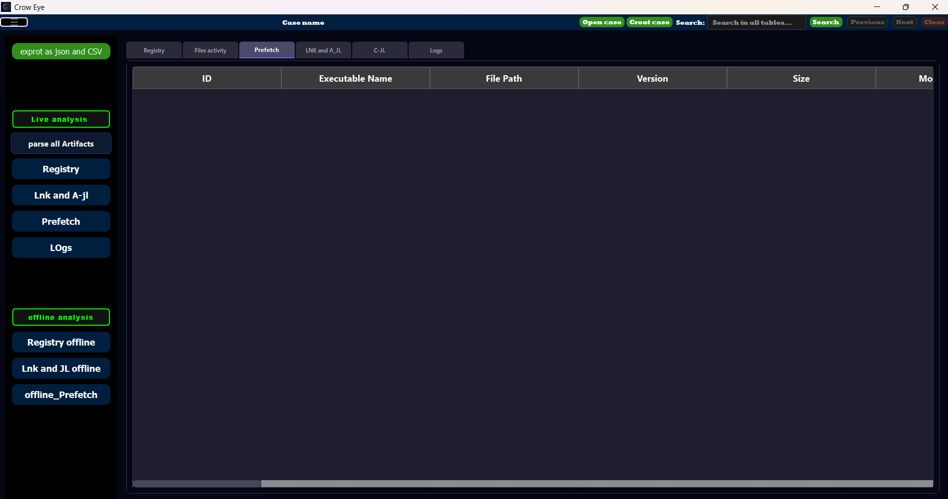 Crow Eye Main Interface